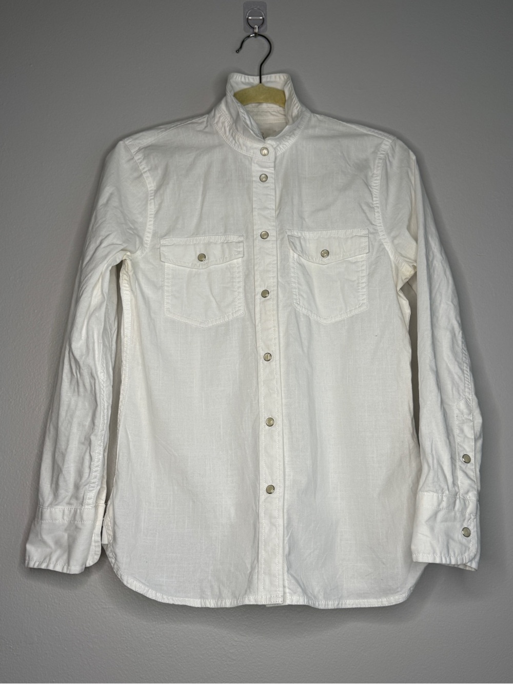 J. Crew White Cotton Denim Snap Shirt Pockets Size XS 2